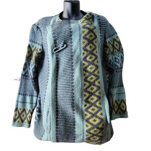 J.Jill Womens Large Wool Alpaca Blend Geometric Cardigan Sweater Juniper